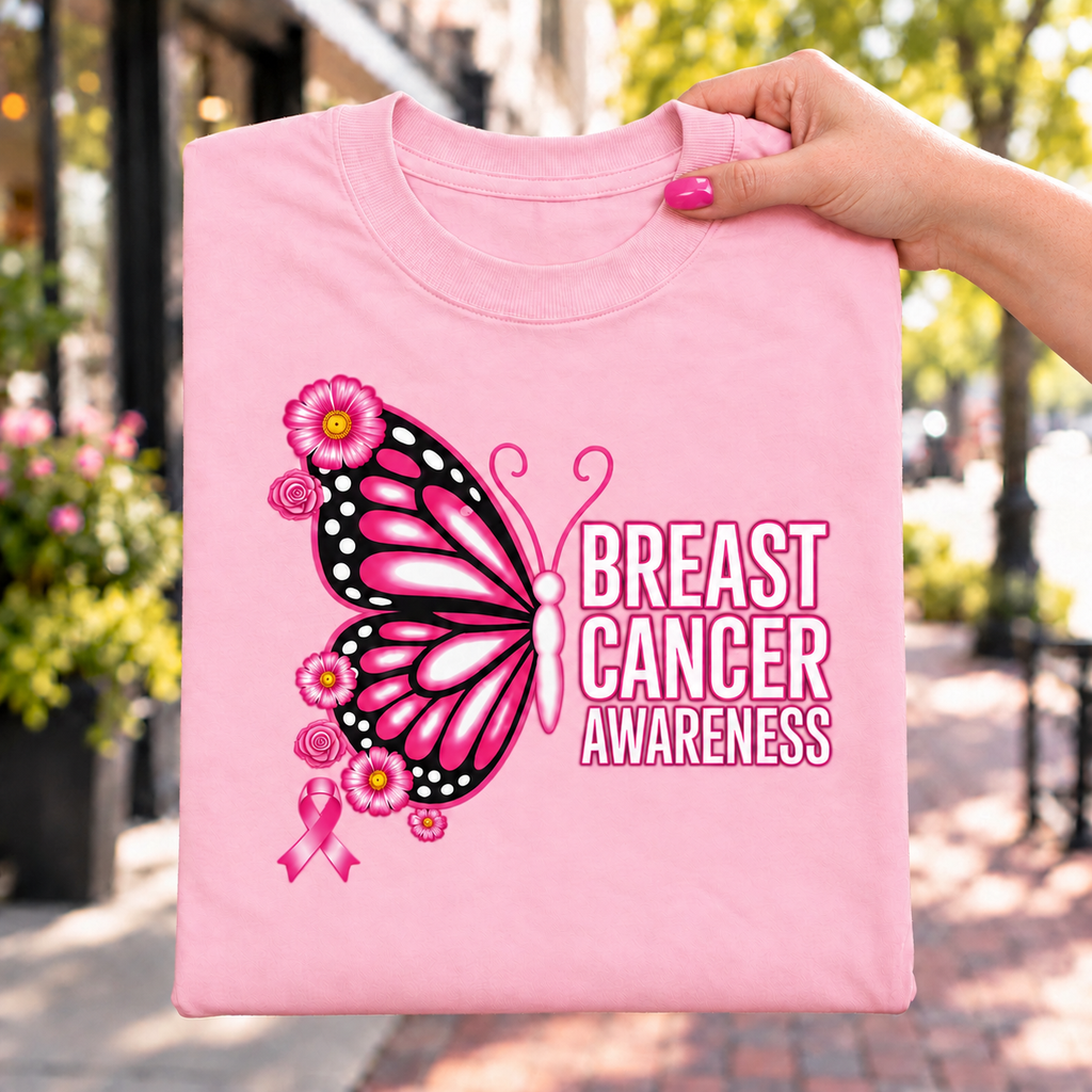 Pink Butterfly Breast Cancer Awareness T-Shirt