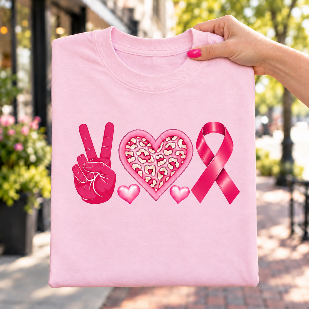 Peace Love Pink Ribbon Breast Cancer Awareness T-Shirt