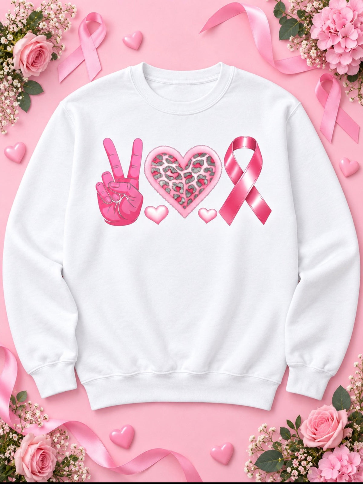 Peace Love Fight Breast Cancer Awareness Crewneck