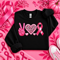 Peace Love Fight Breast Cancer Awareness Crewneck in Black